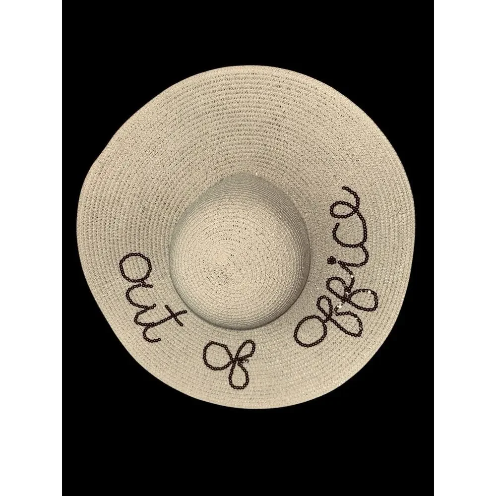 Nicole Marciano Big Floppy Ivory 100% Straw “OUT OF OFFICE” Beach Vacation Hat